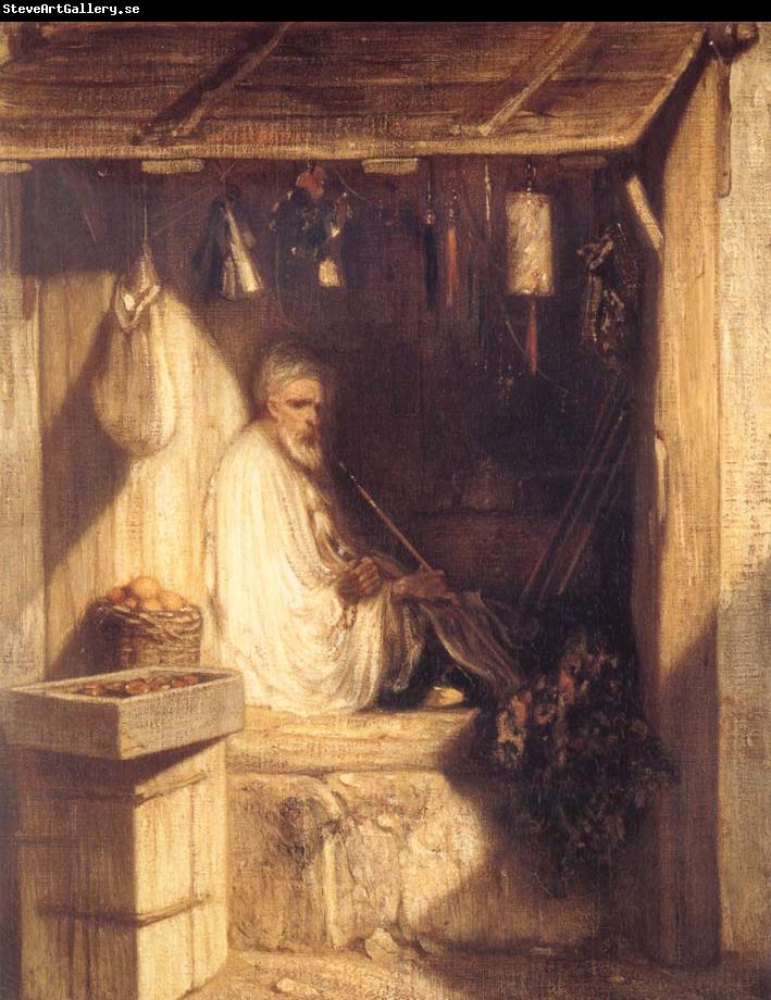 Alexandre Gabriel Decamps Tukish Merchant Smoking in his Shop